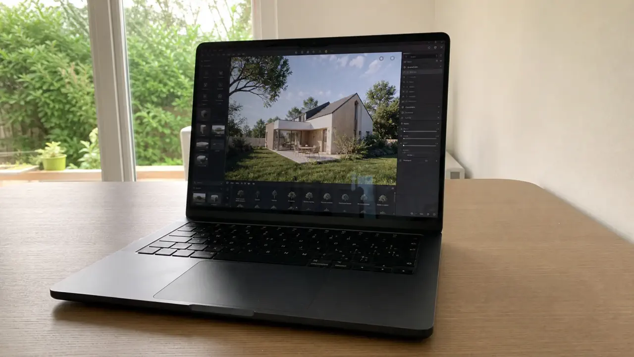 PC portatile con anteprima Twinmotion della programmazione domestica residenziale